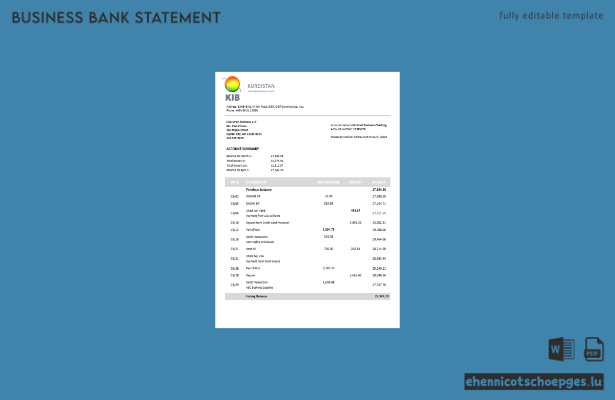Kurdistan Geschäftskontoauszug im Word- und PDF-Format – Beispielvorschau